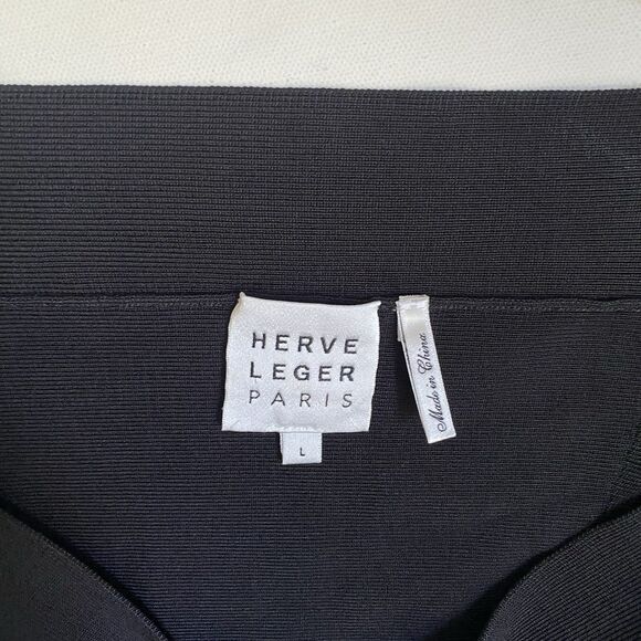 Harve Leger Cropped Fitted Jacket L Black V-neck Short Sleeve Zipper Y2K Party - Picture 8 of 8